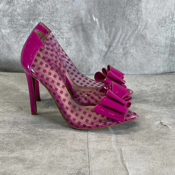 BETSEY JOHSON Women's Fuchsia Checkered Kaison Pointed-Toe Pumps SZ 5 - Picture 2 of 11